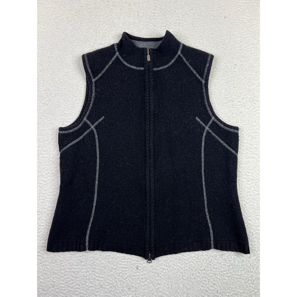 Eddie Bauer Womens XL Black Lambswool Blend Full Zip Mock Neck Sweater Vest